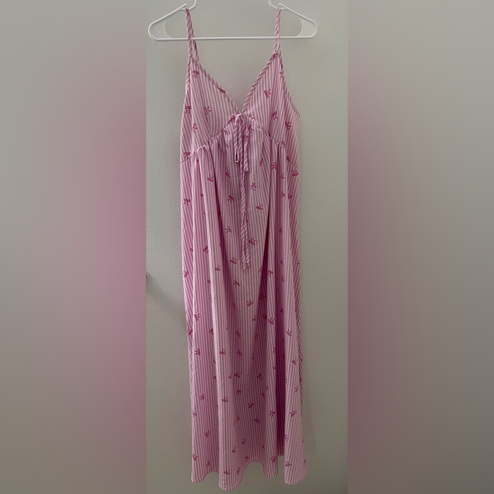 Women's Pink Striped Bow-Print Maxi Skirt